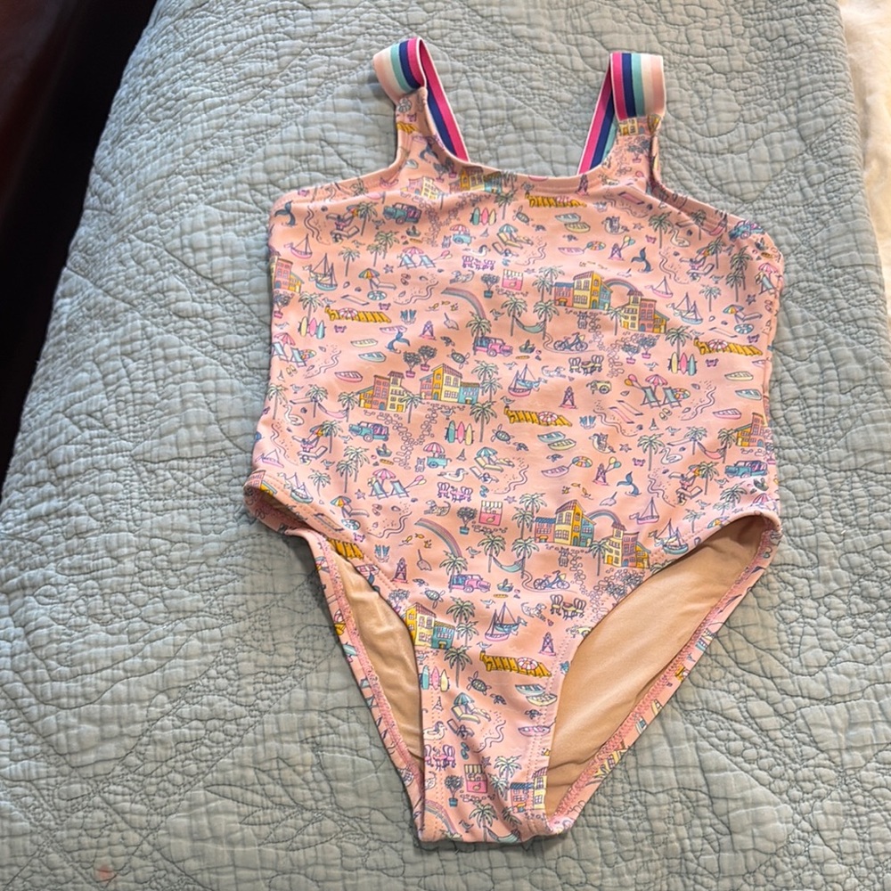 Pink Floral One Piece Swimsuit with Scoop Neckline